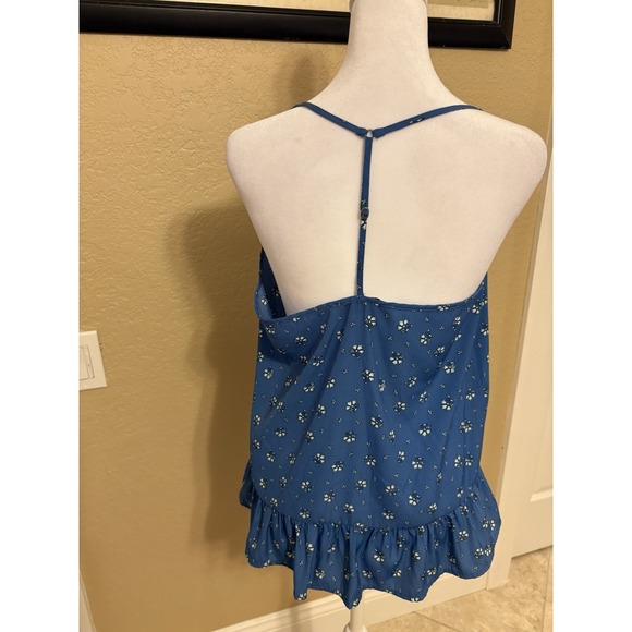 Abercrombie And Fitch Women's Strappy Peplum Top, M, Blue And White Floral - Picture 3 of 8